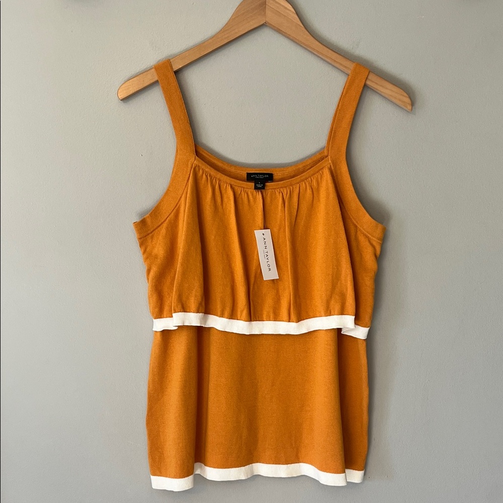 New! Ann Taylor Tank Top Marigold Orange Size Large 100% Cotton NWT
